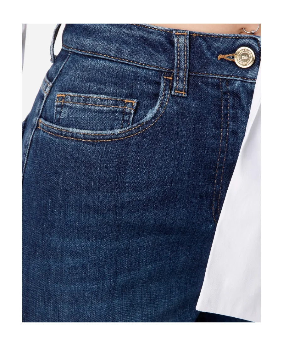 Elisabetta Franchi Logo Patch Wide Leg Jeans