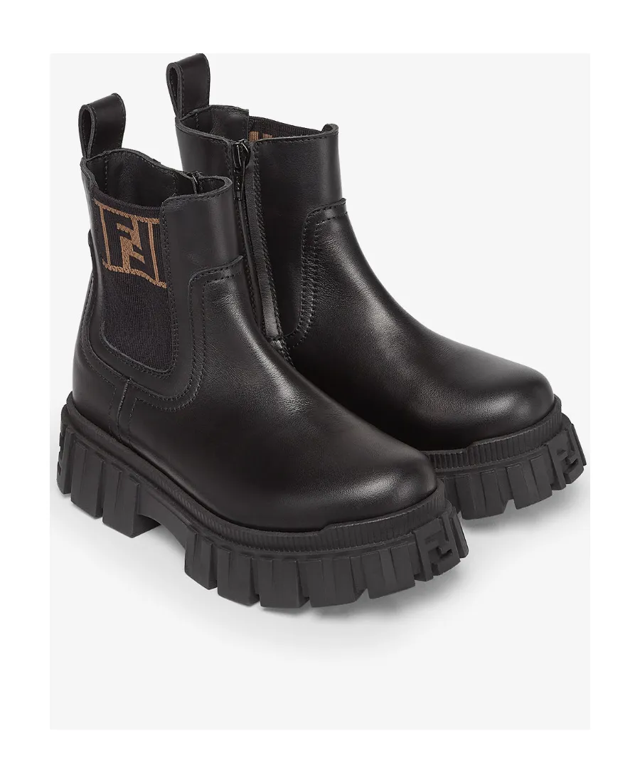 Fendi Kids Ff Logo Round Toe Biker Boots
