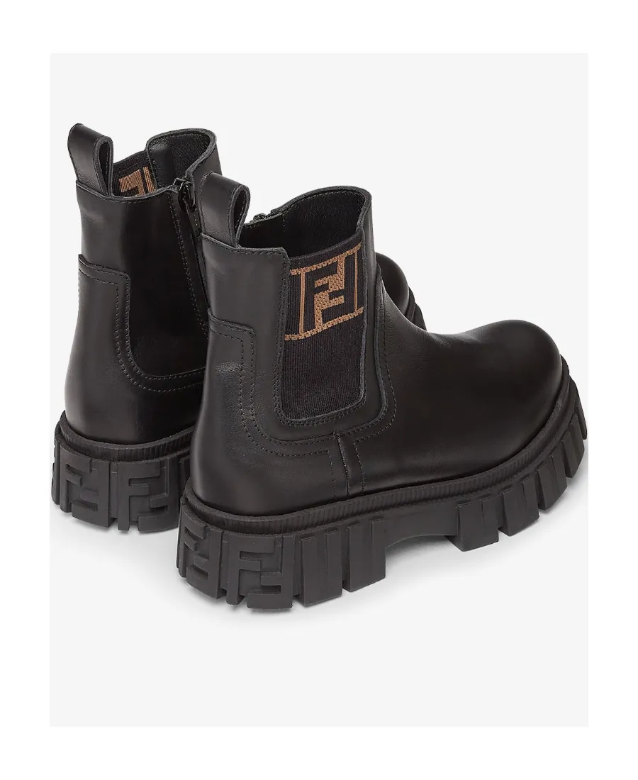 Fendi Kids Ff Logo Round Toe Biker Boots
