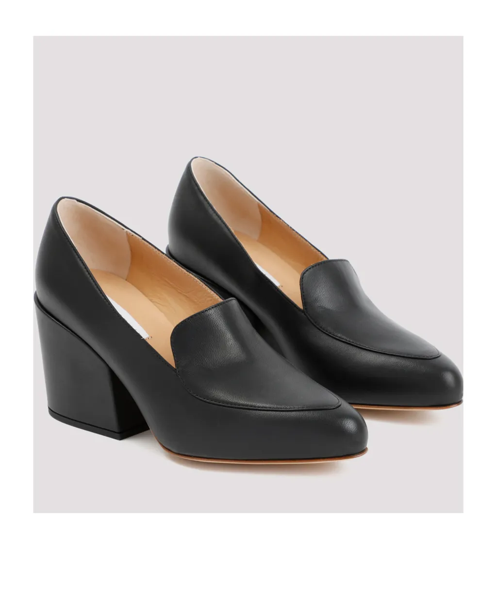 Block-Heel Pointed-Toe Leather Pumps