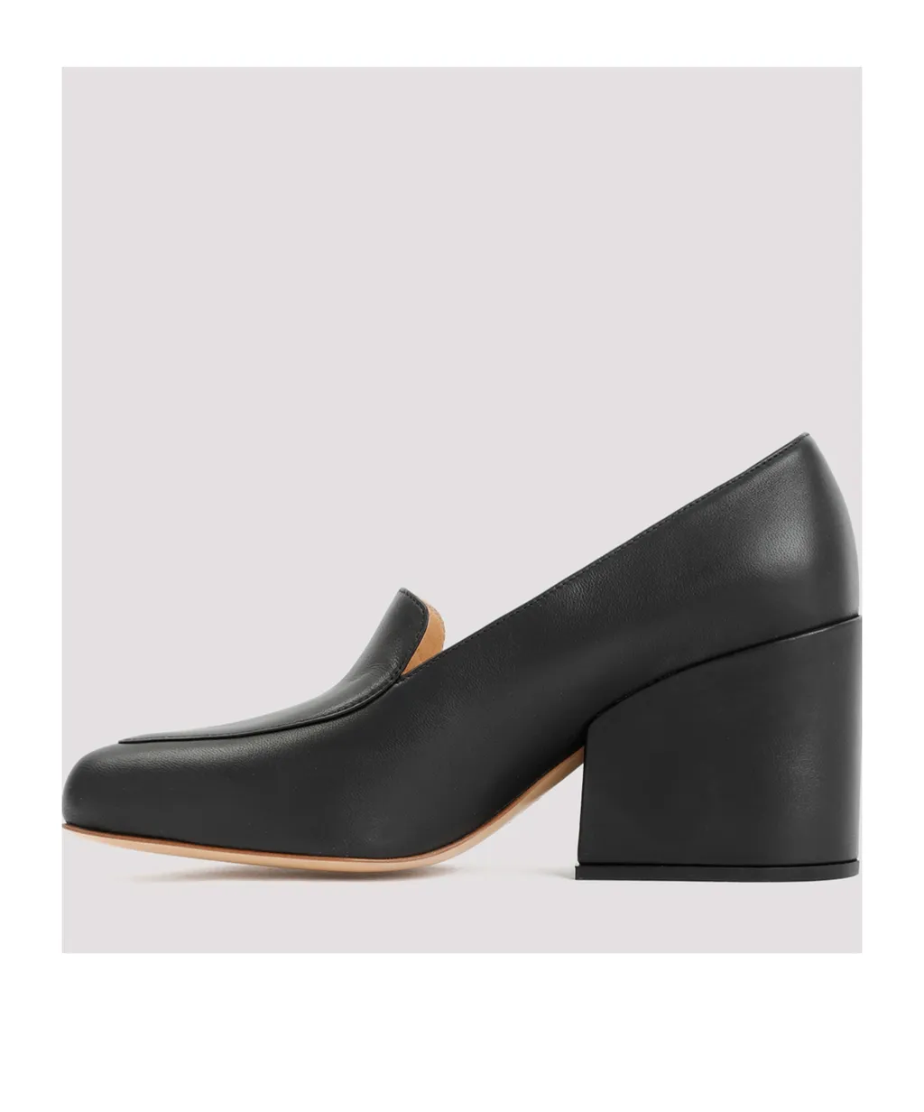 Block-Heel Pointed-Toe Leather Pumps