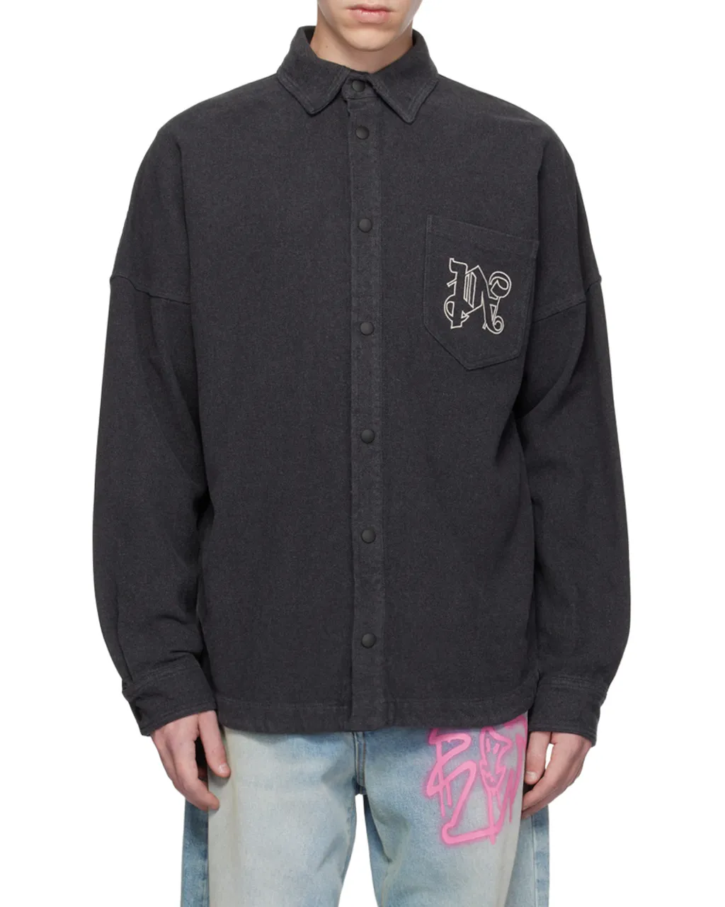 Palm Angels Monogram Embroidered Flannel Overshirt