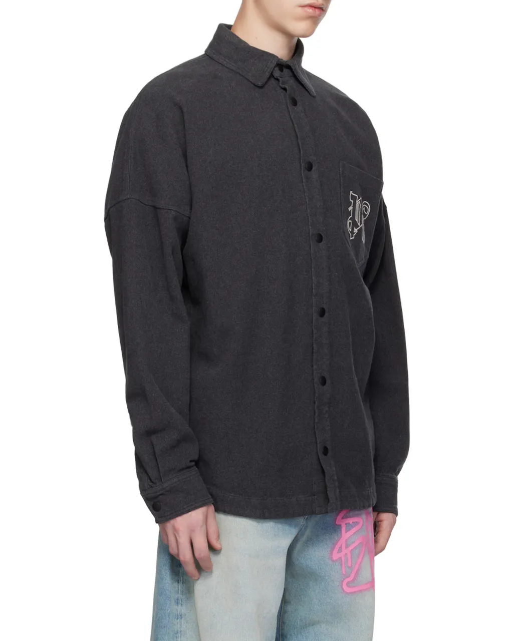 Palm Angels Monogram Embroidered Flannel Overshirt