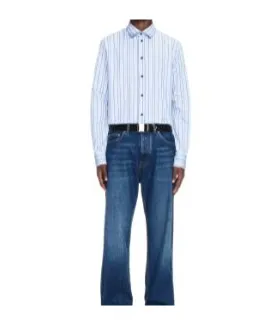 Off-White Striped Curved Hem Shirt