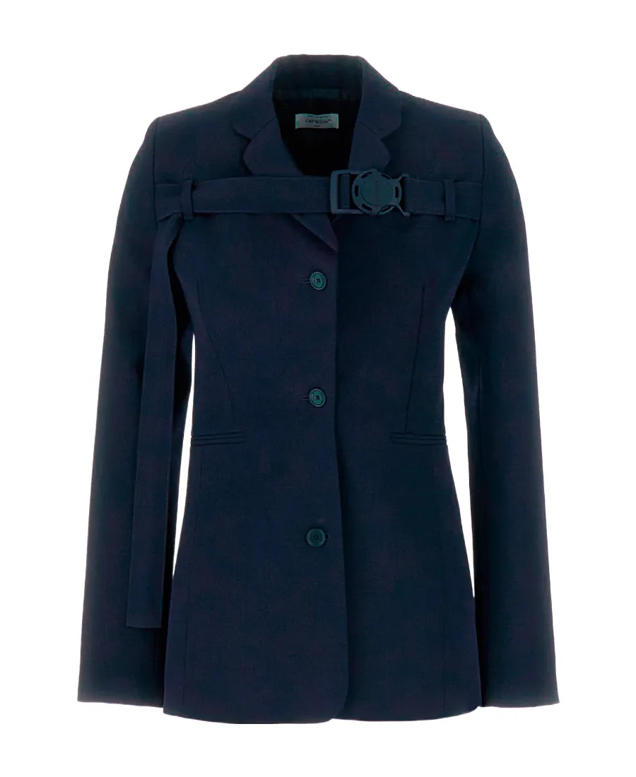 Off-White Belted Buttoned Long-Sleeved Jacket