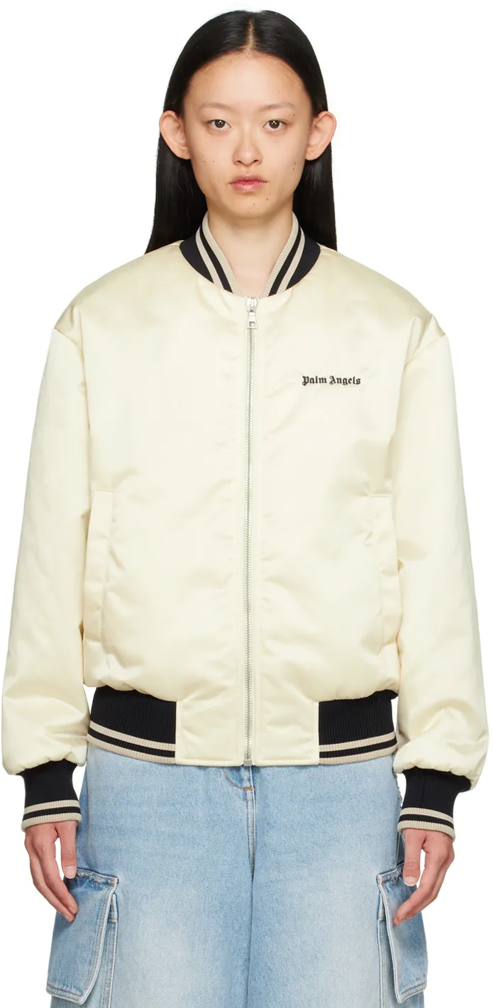Palm Angels Logo Embroidered Zipped Bomber Jacket
