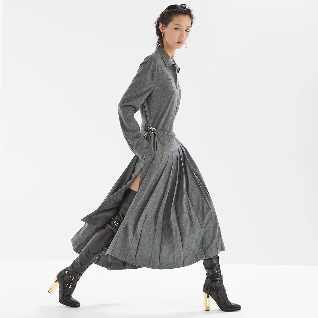 Fendi Long Sleeved Pleated Shirt-Style Jumpsuit
