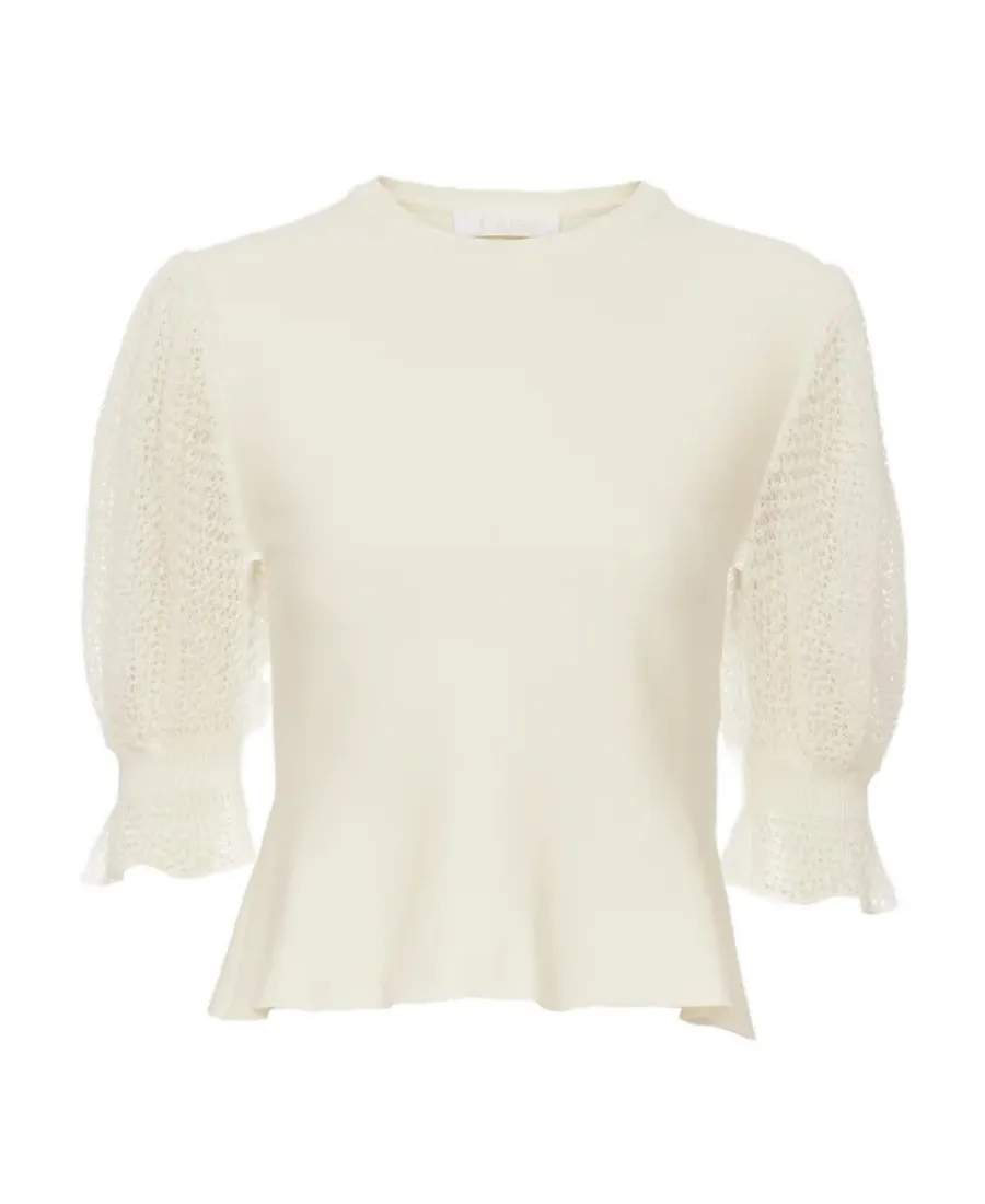 Wool-Blend Lace-Sleeves Top