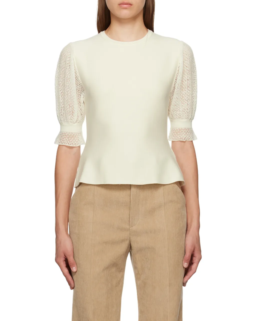 Wool-Blend Lace-Sleeves Top