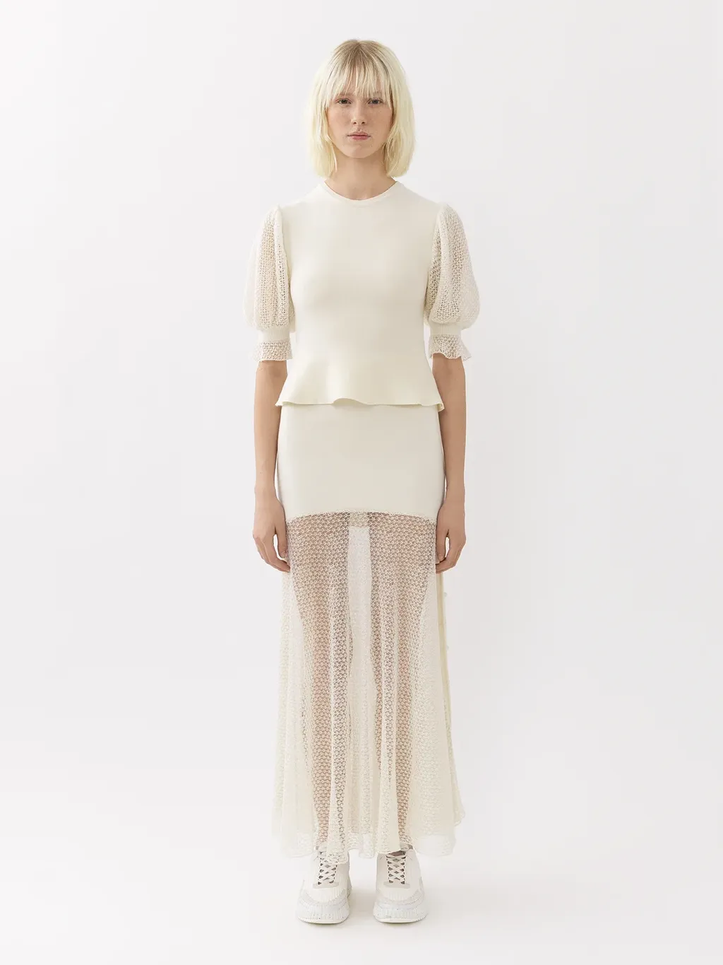 Wool-Blend Lace-Sleeves Top