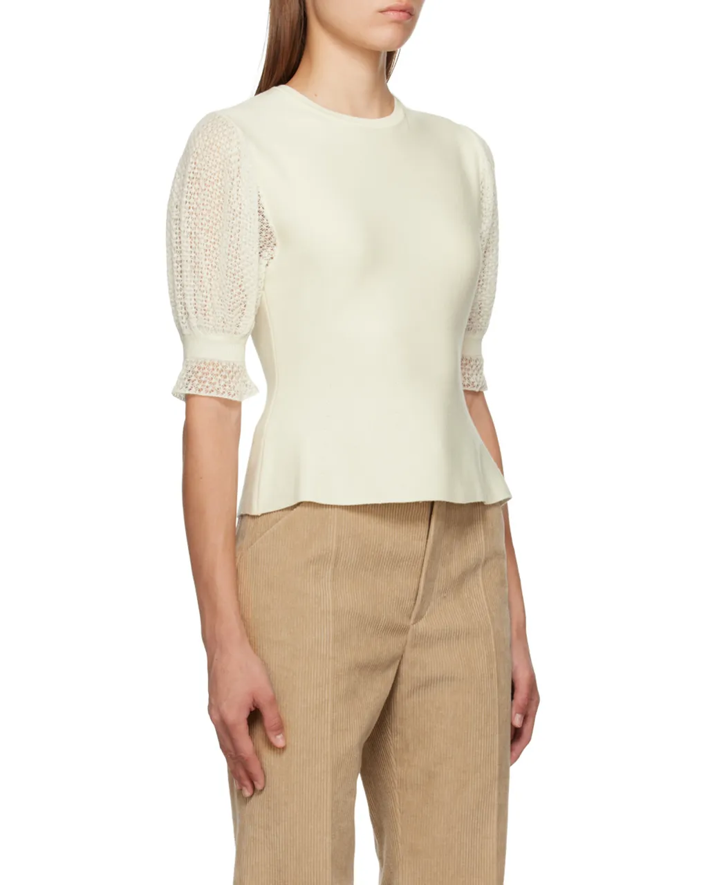 Wool-Blend Lace-Sleeves Top
