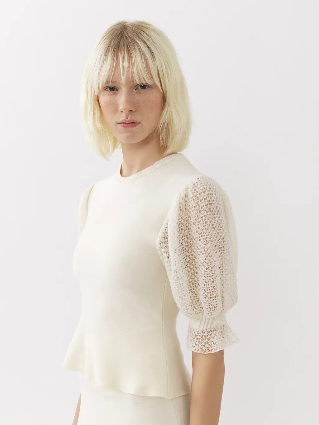 Wool-Blend Lace-Sleeves Top