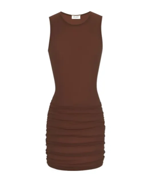 Saint Laurent Crewneck Ruched Detailed Mini Dress