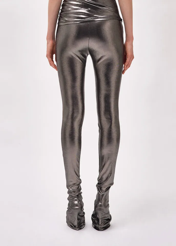 Blumarine Laminated-Finish Puddle-Hem Stretch Leggings