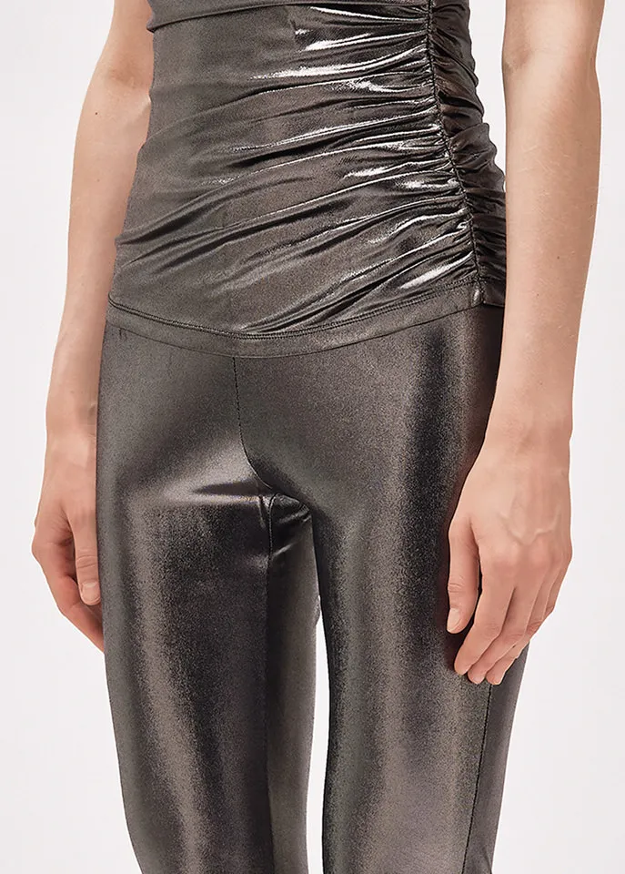 Blumarine Laminated-Finish Puddle-Hem Stretch Leggings