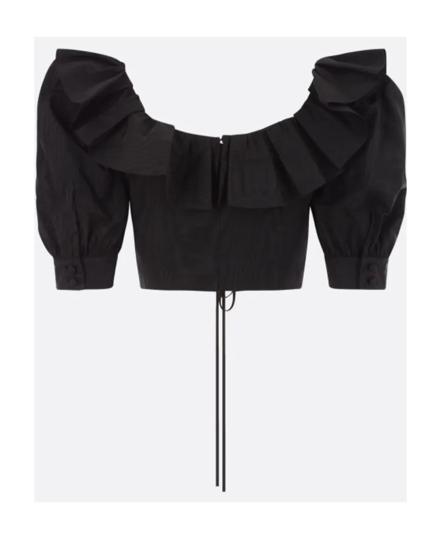 Alessandra Rich Ruffled Cropped Lace-Up Blouse