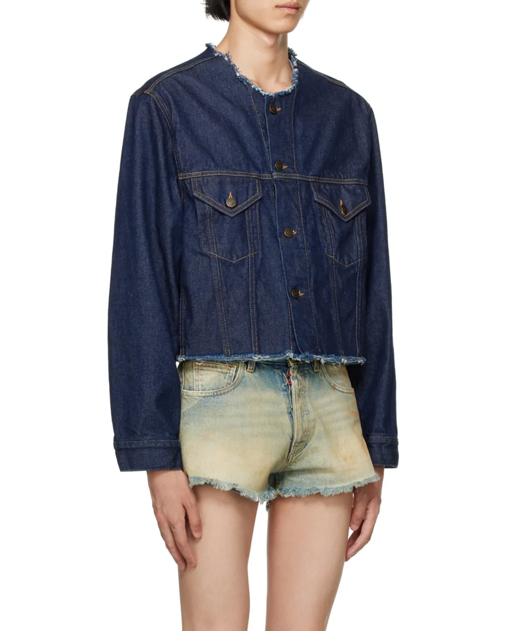 Collarless Denim Jacket