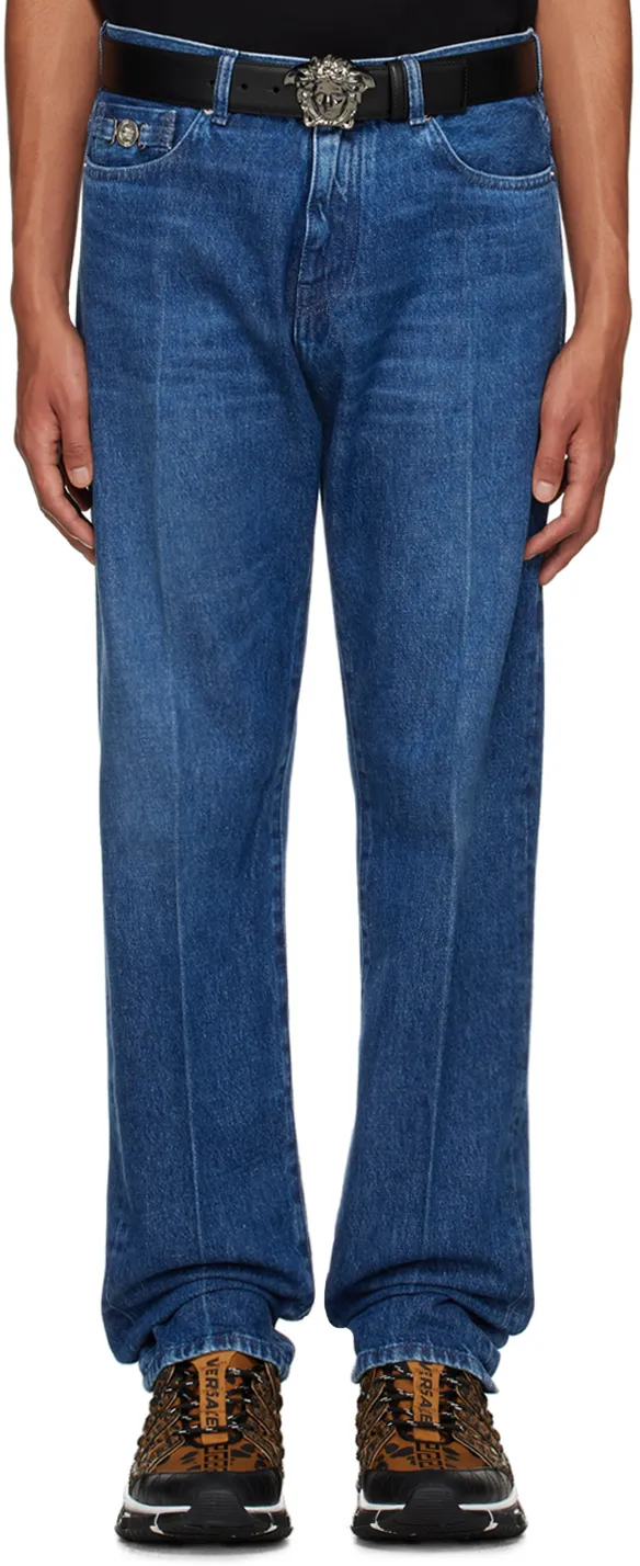 Versace Logo-Patch Stretched Jeans