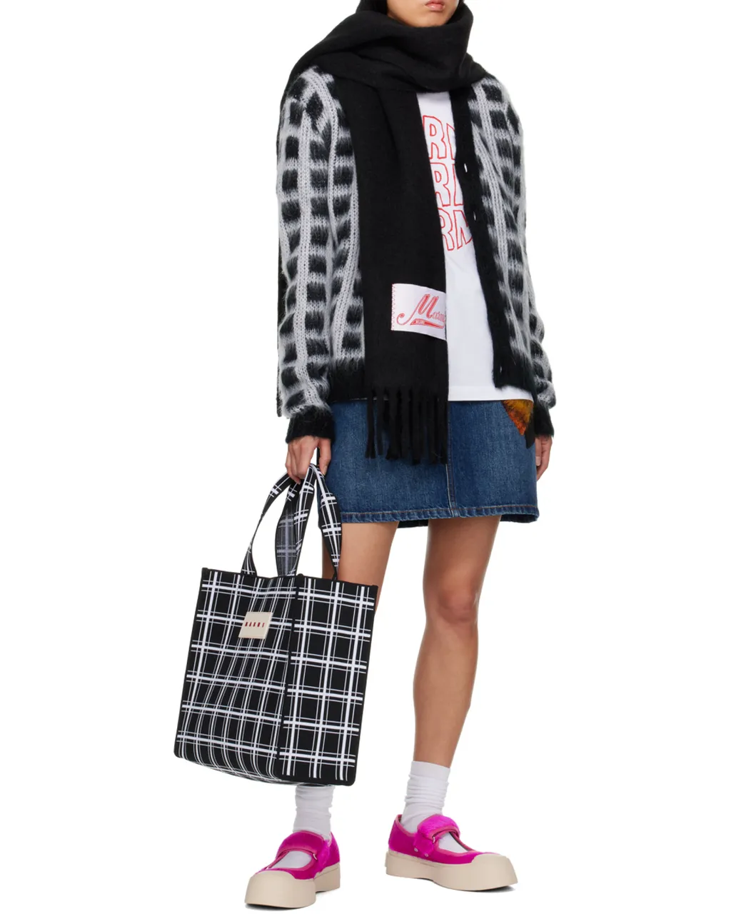 Marni Brushed Check Fuzzy Wuzzy Cardigan