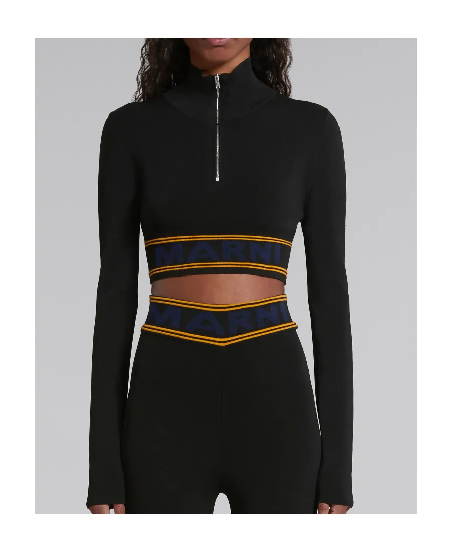 Marni Logo Intarsia-Knit High Neck Cropped Jumper