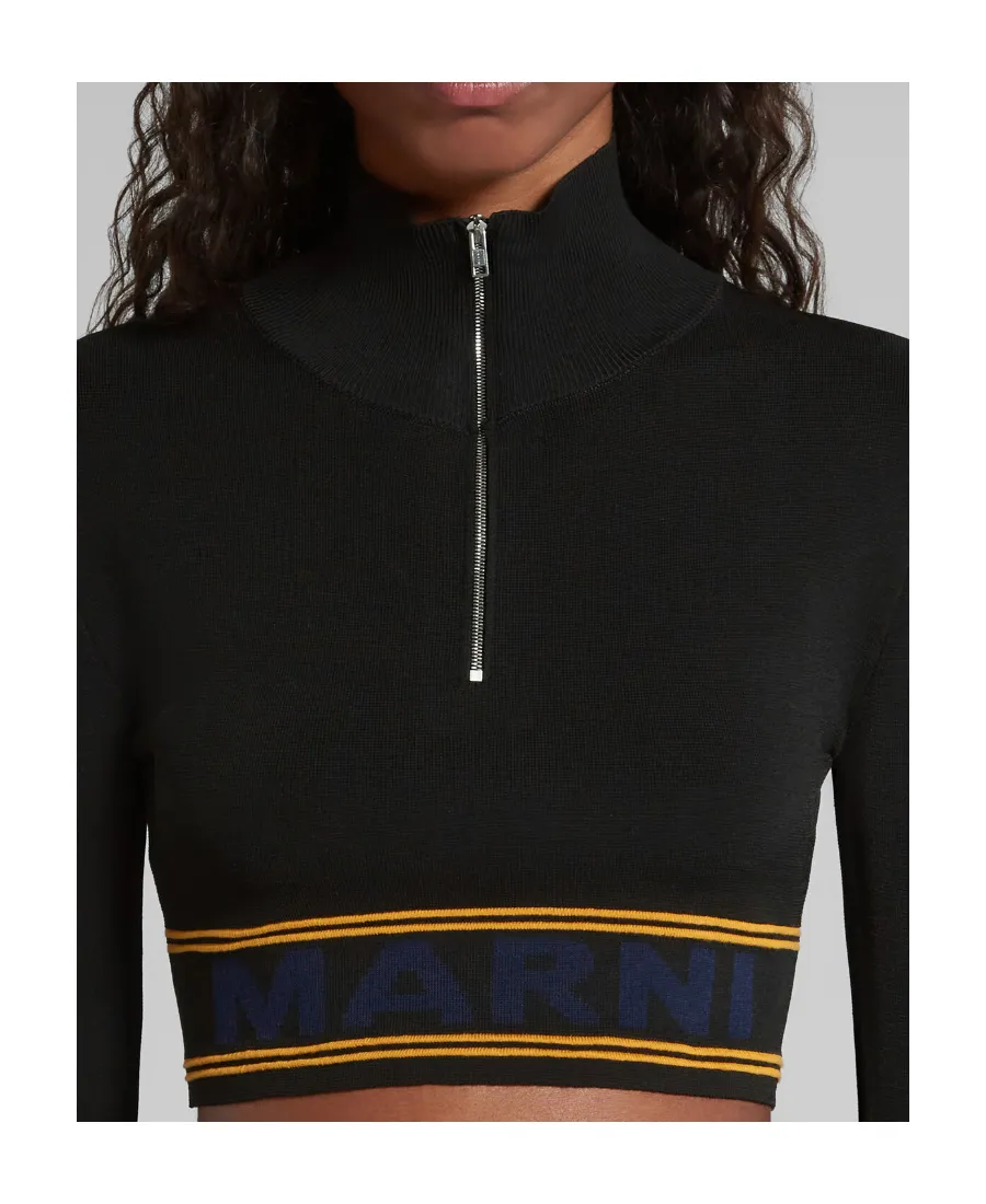 Marni Logo Intarsia-Knit High Neck Cropped Jumper