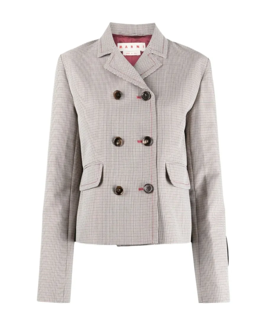 Houndstooth-Pattern Double-Breasted Blazer