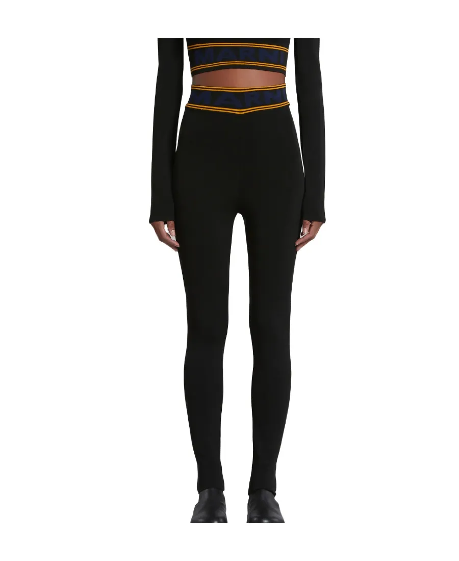 Marni Logo Waistband High Waist Trousers
