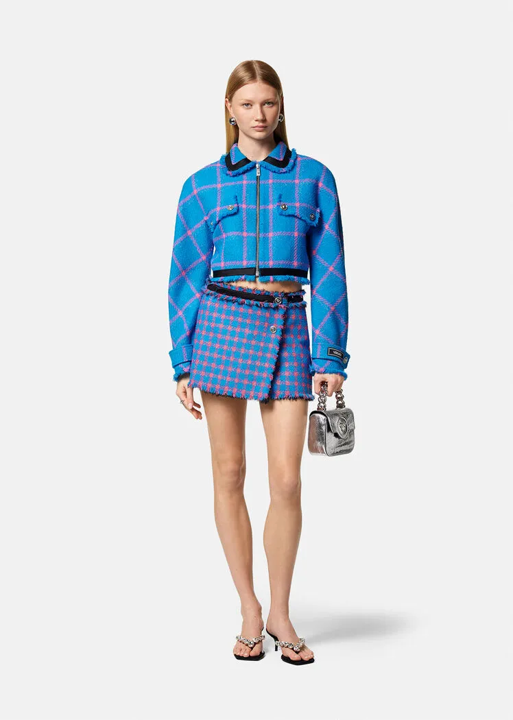Check-Pattern Cropped Tweed Jacket