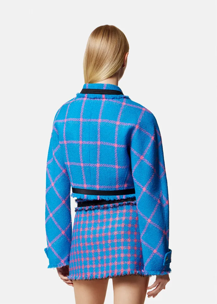 Check-Pattern Cropped Tweed Jacket
