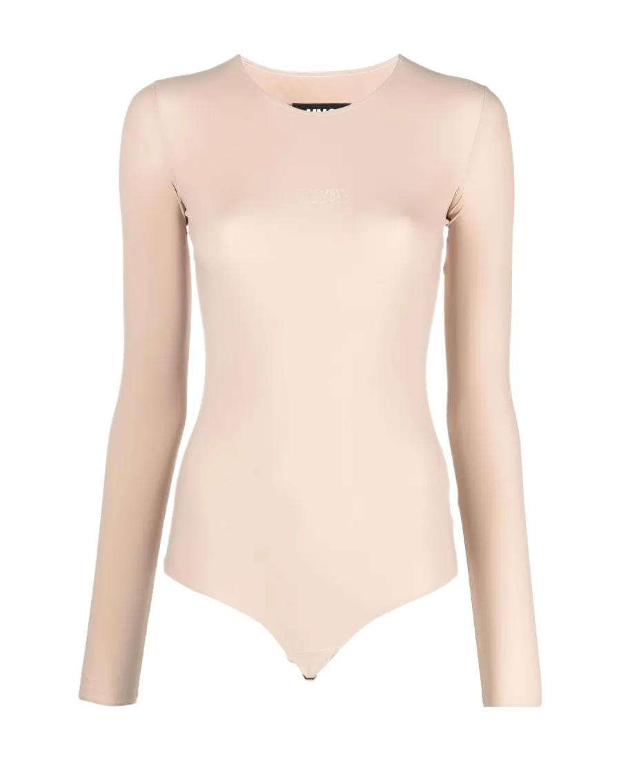 Mm6 Maison Margiela Logo Printed Crewneck Bodysuit