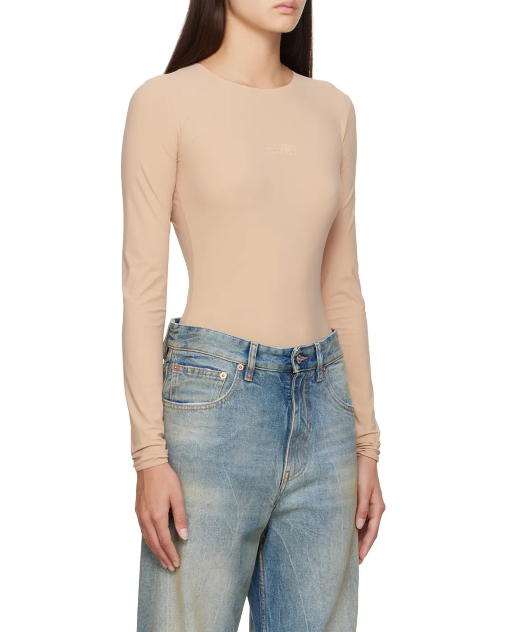 Mm6 Maison Margiela Logo Printed Crewneck Bodysuit