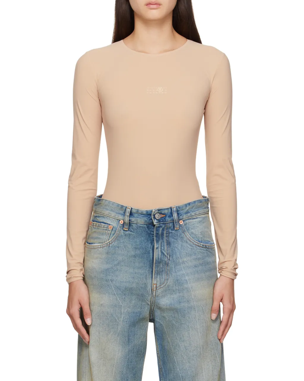 Mm6 Maison Margiela Logo Printed Crewneck Bodysuit