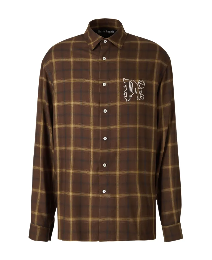 Palm Angels Logo Embroidered Checked Long-Sleeved Shirt