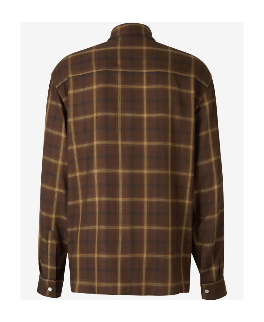 Palm Angels Logo Embroidered Checked Long-Sleeved Shirt