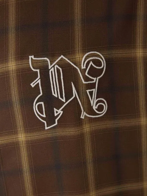 Palm Angels Logo Embroidered Checked Long-Sleeved Shirt