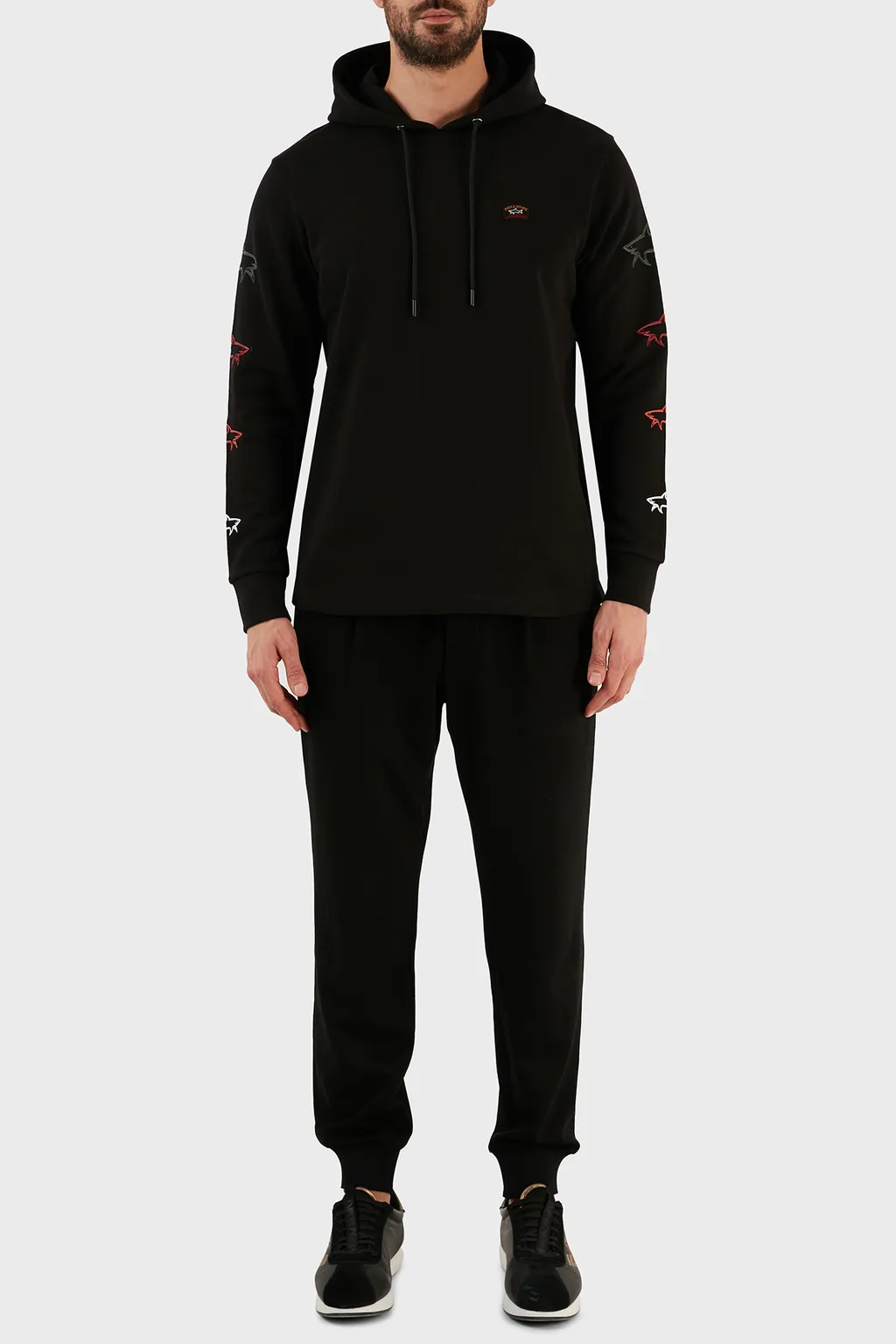 Logo-Embroidered Shark Print Hoodie