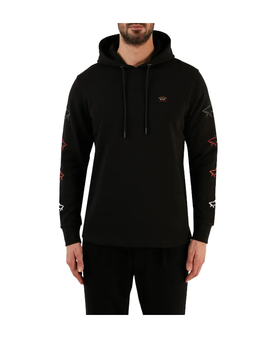 Logo-Embroidered Shark Print Hoodie