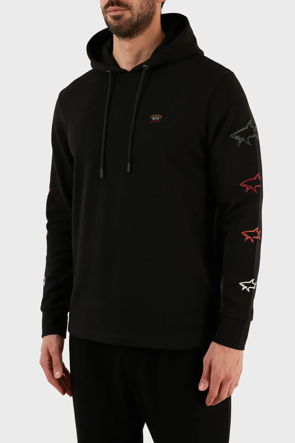 Logo-Embroidered Shark Print Hoodie