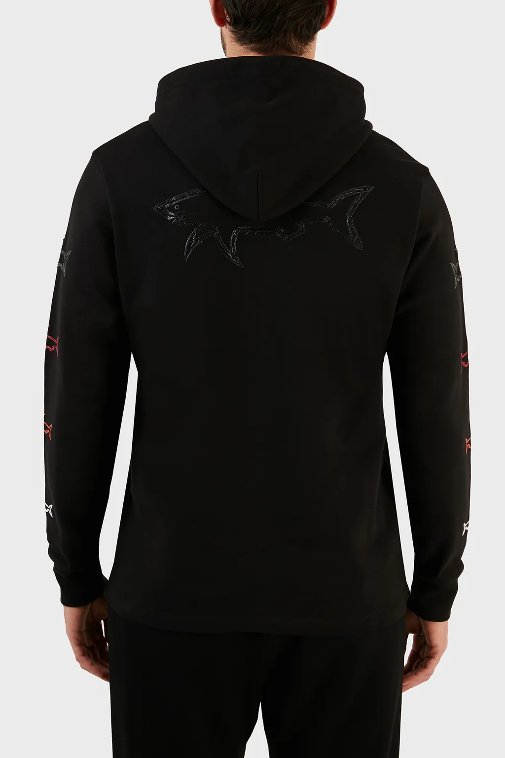 Logo-Embroidered Shark Print Hoodie