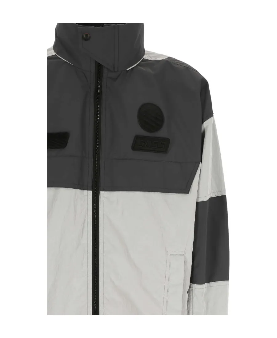 Logo-Patch Colour-Block Hooded Jacket