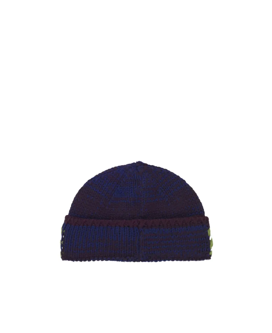Blue Mouliné Beanie With Striped Logo