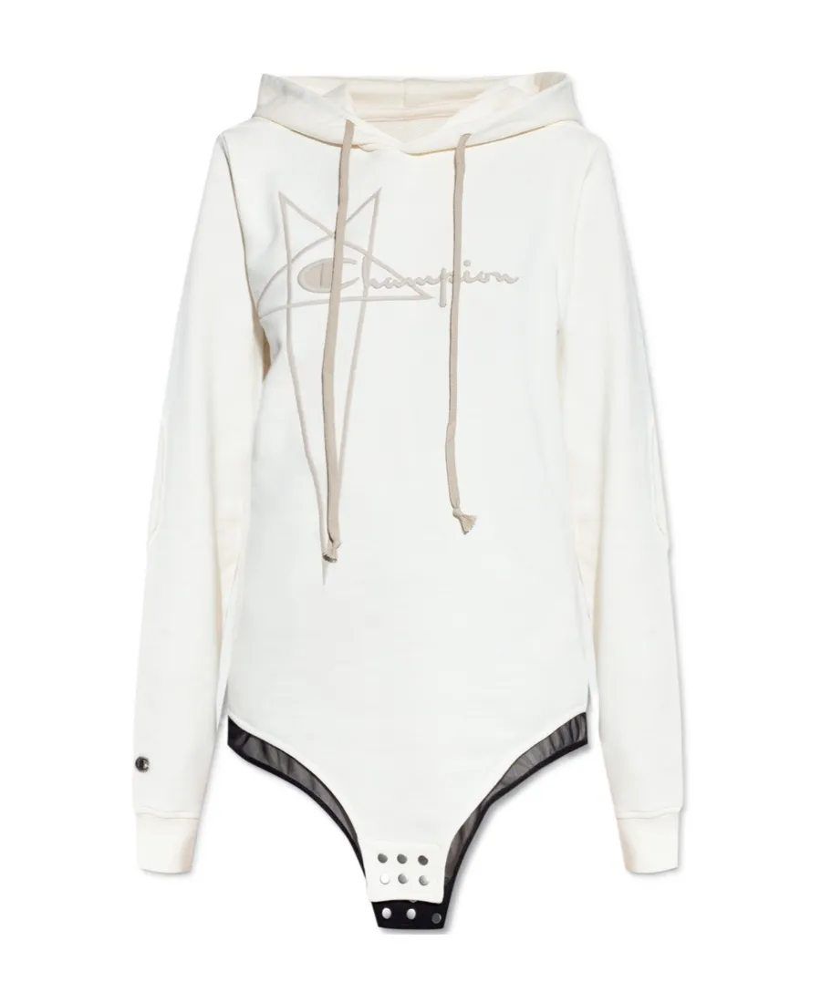 Rick Owens X Champion Logo Embroidered Drawstring Hooded Bodysuit