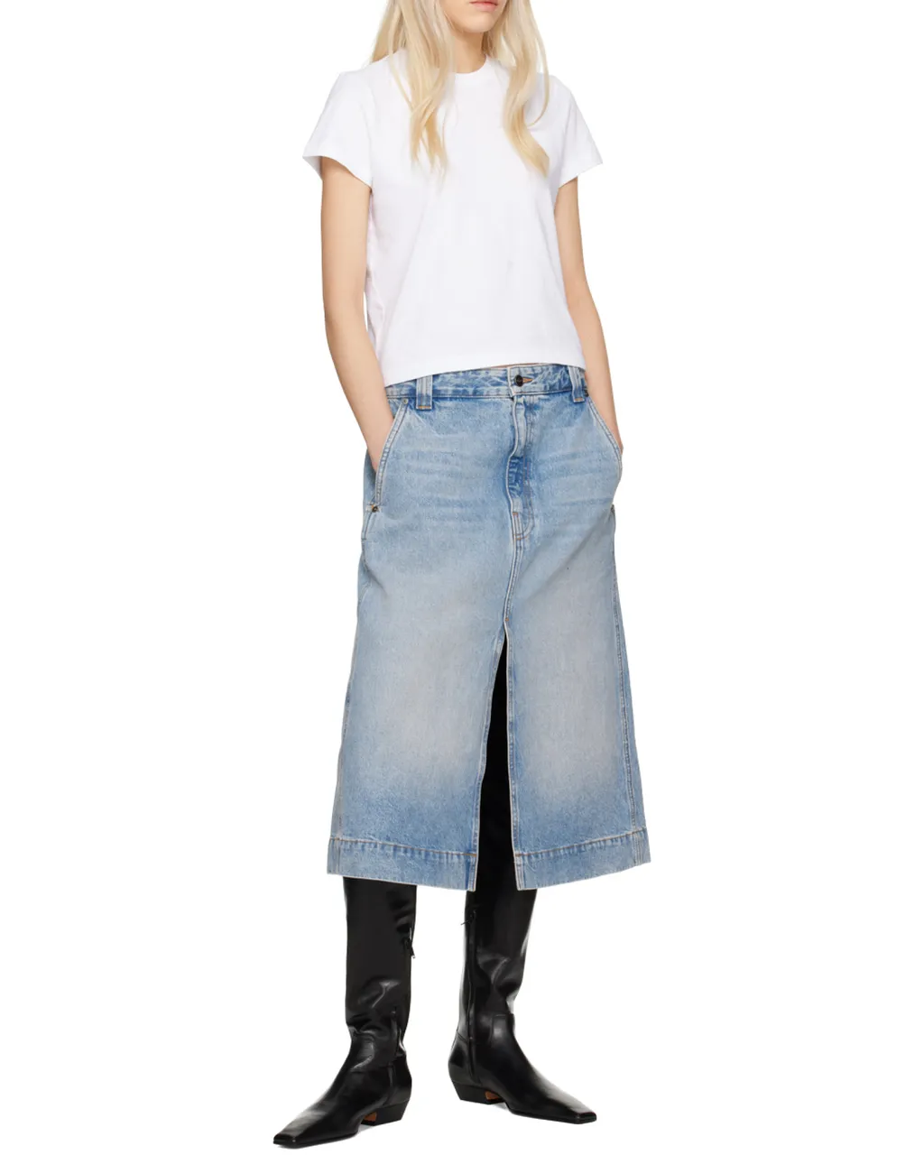 Khaite Charlene Slit Detailed Denim Skirt