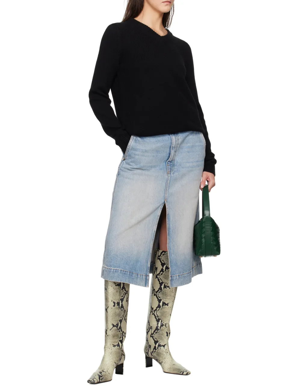 Khaite Charlene Slit Detailed Denim Skirt