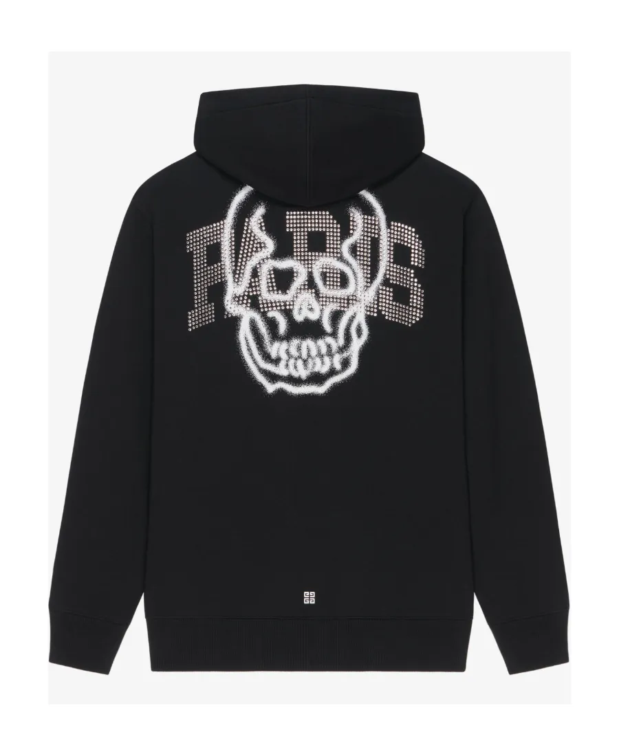 Paris Skull Hoodie In Felpa With Rhinestones
