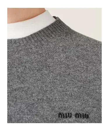 Miu Miu Logo Intarsia Knitted Short-Sleeved Pullover