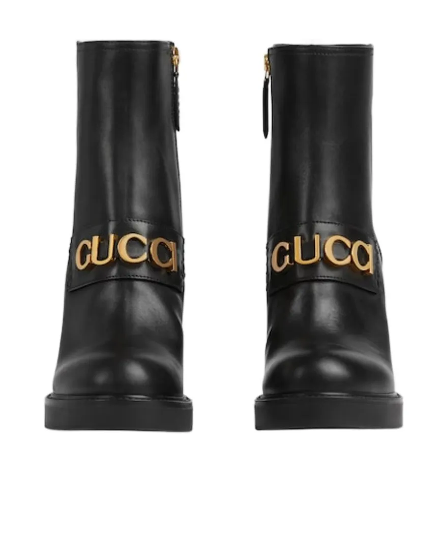 Logo-Plaque Leather Boots