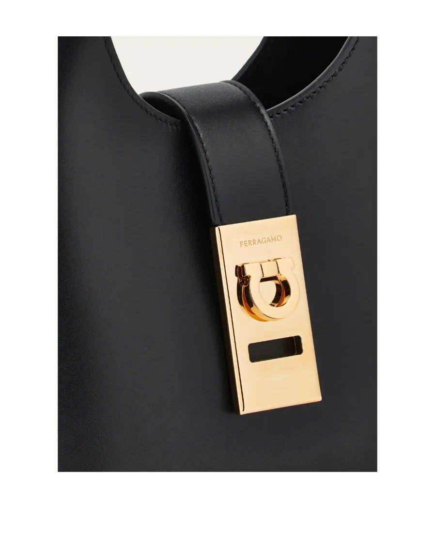 Salvatore Ferragamo Gancini-Buckle Logo-Engraved Mini Hobo Bag