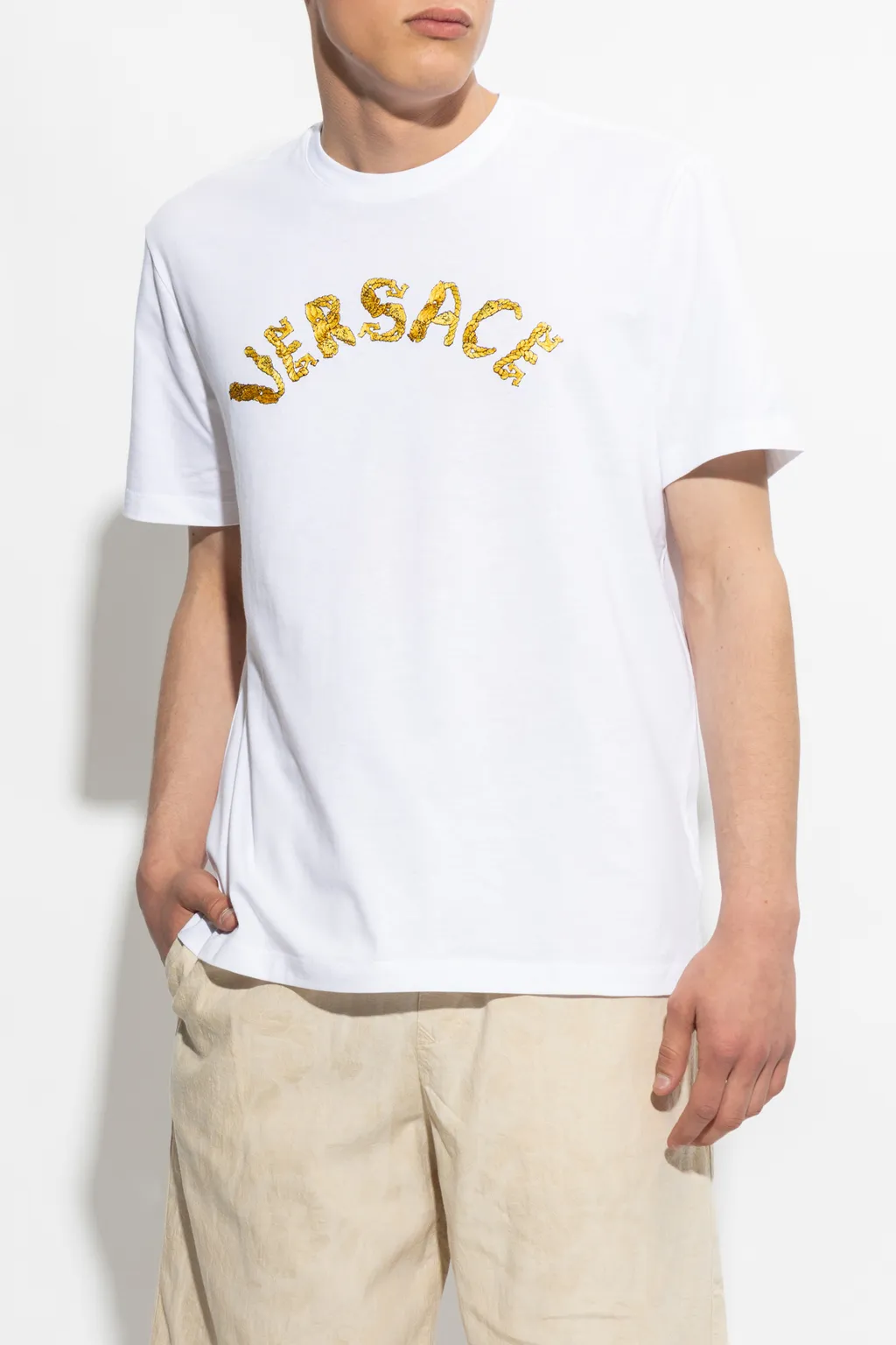 Versace Seashell Baroque Logo Embroidered Crewneck T-Shirt