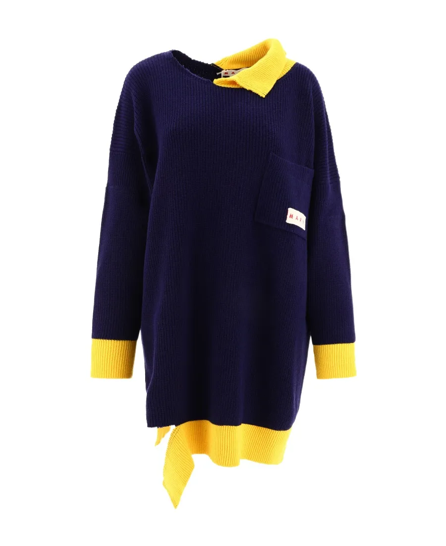 Marni Color-Block Logo Patch Knitted Dress